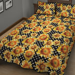 Watercolor Polka Dot Sunflower Print Quilt Bed Set