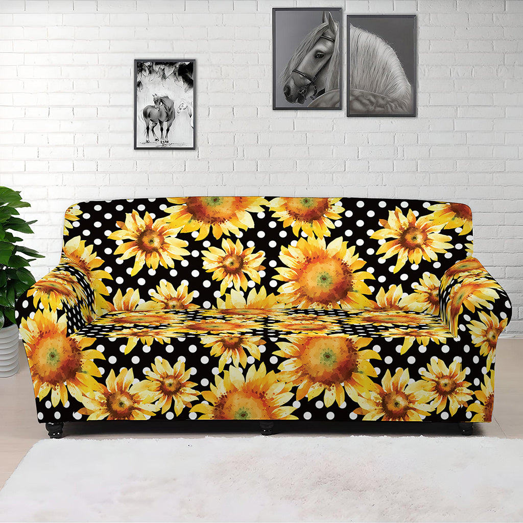 Watercolor Polka Dot Sunflower Print Sofa Cover