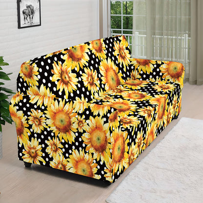 Watercolor Polka Dot Sunflower Print Sofa Cover