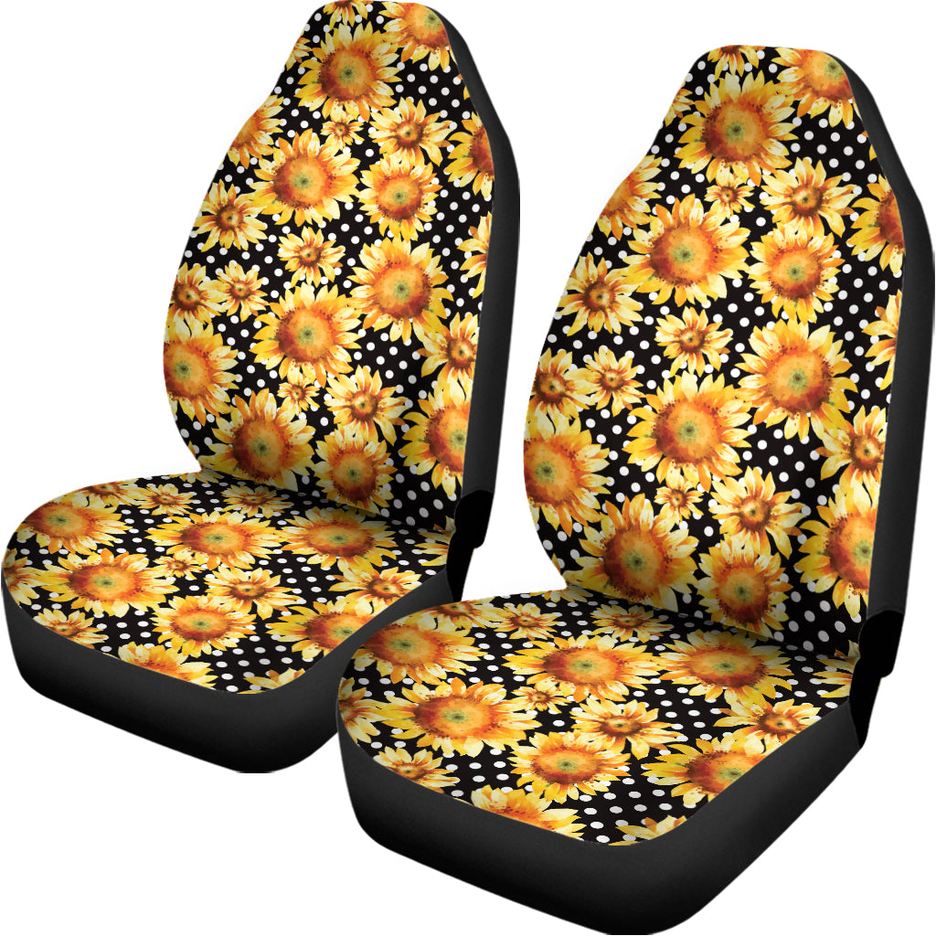 Watercolor Polka Dot Sunflower Print Universal Fit Car Seat Covers