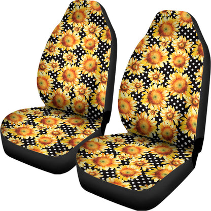Watercolor Polka Dot Sunflower Print Universal Fit Car Seat Covers