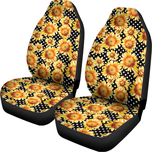 Watercolor Polka Dot Sunflower Print Universal Fit Car Seat Covers