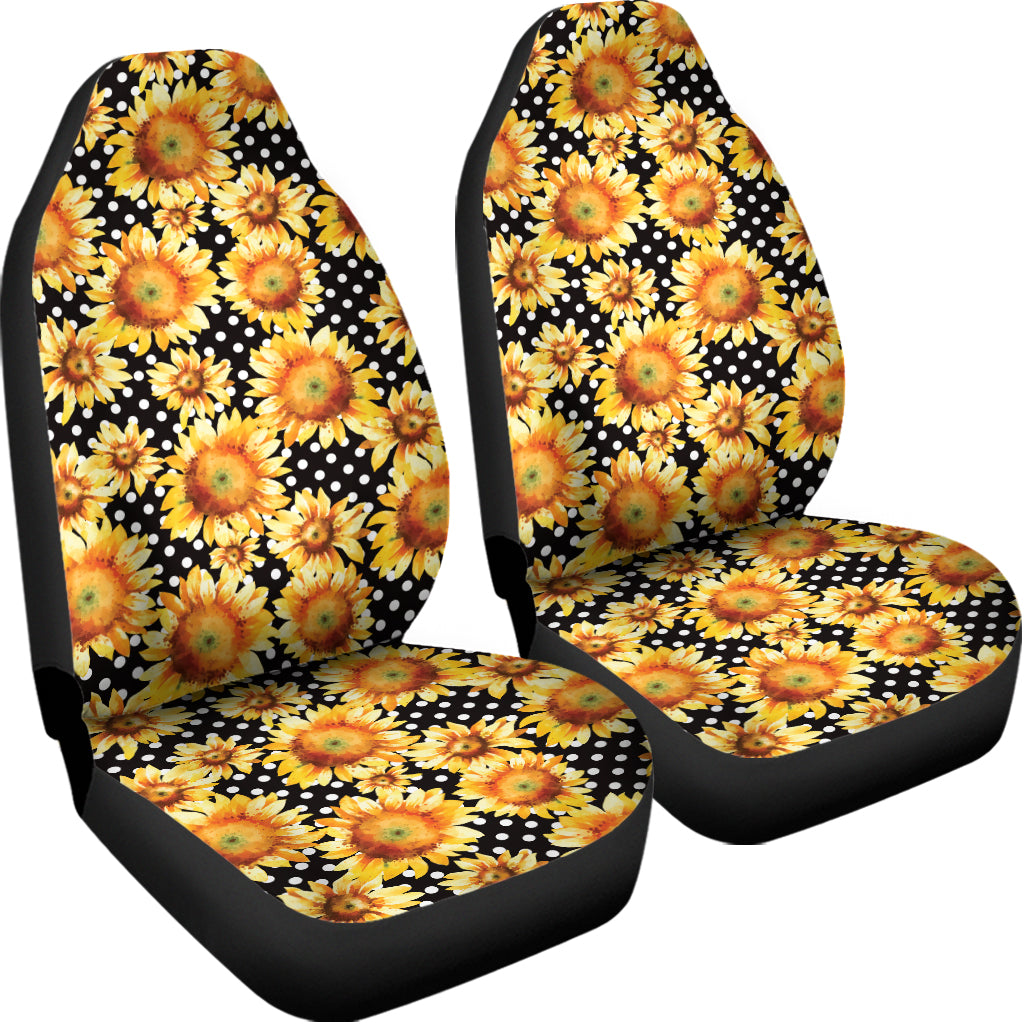 Watercolor Polka Dot Sunflower Print Universal Fit Car Seat Covers