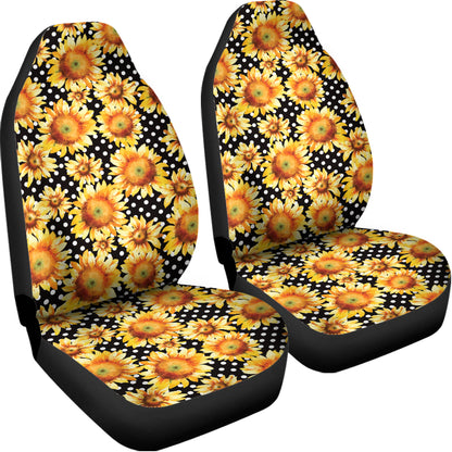 Watercolor Polka Dot Sunflower Print Universal Fit Car Seat Covers
