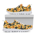 Watercolor Polka Dot Sunflower Print White Running Shoes