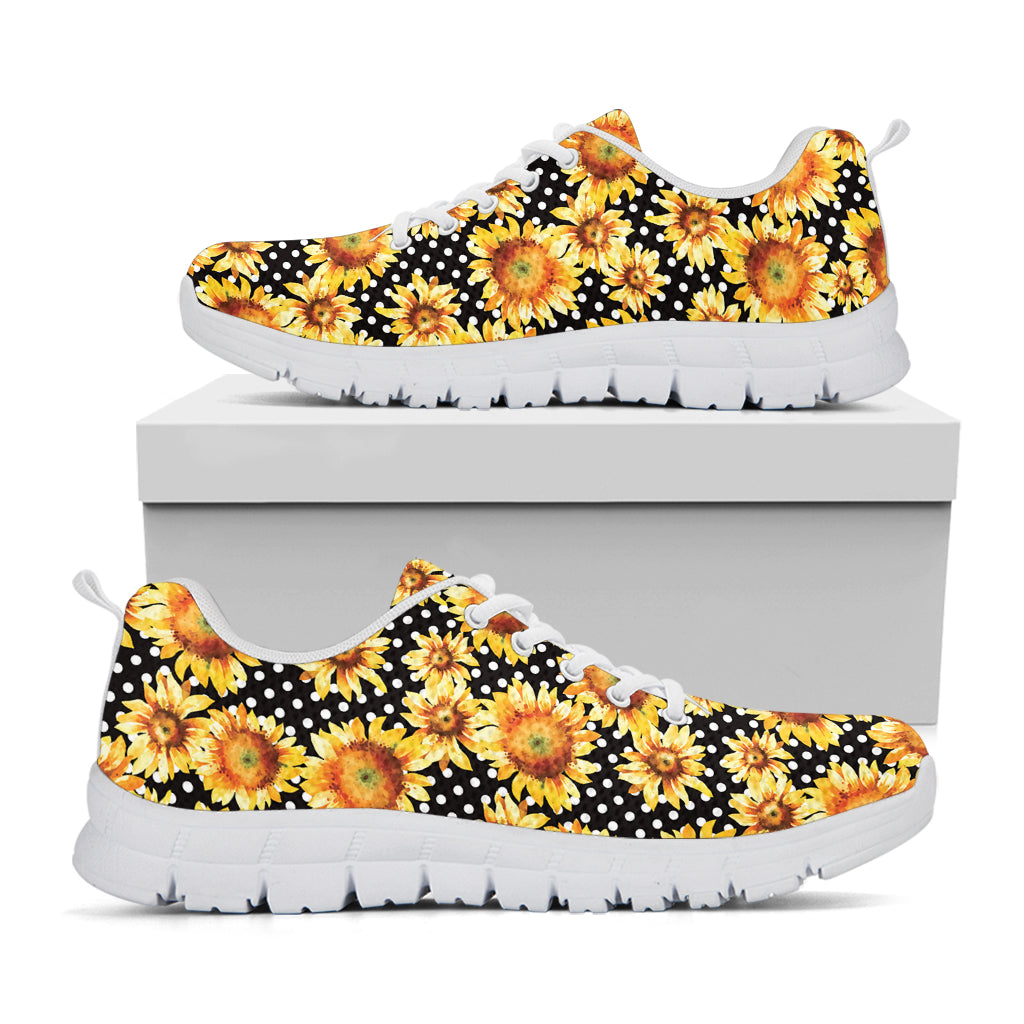 Watercolor Polka Dot Sunflower Print White Sneakers