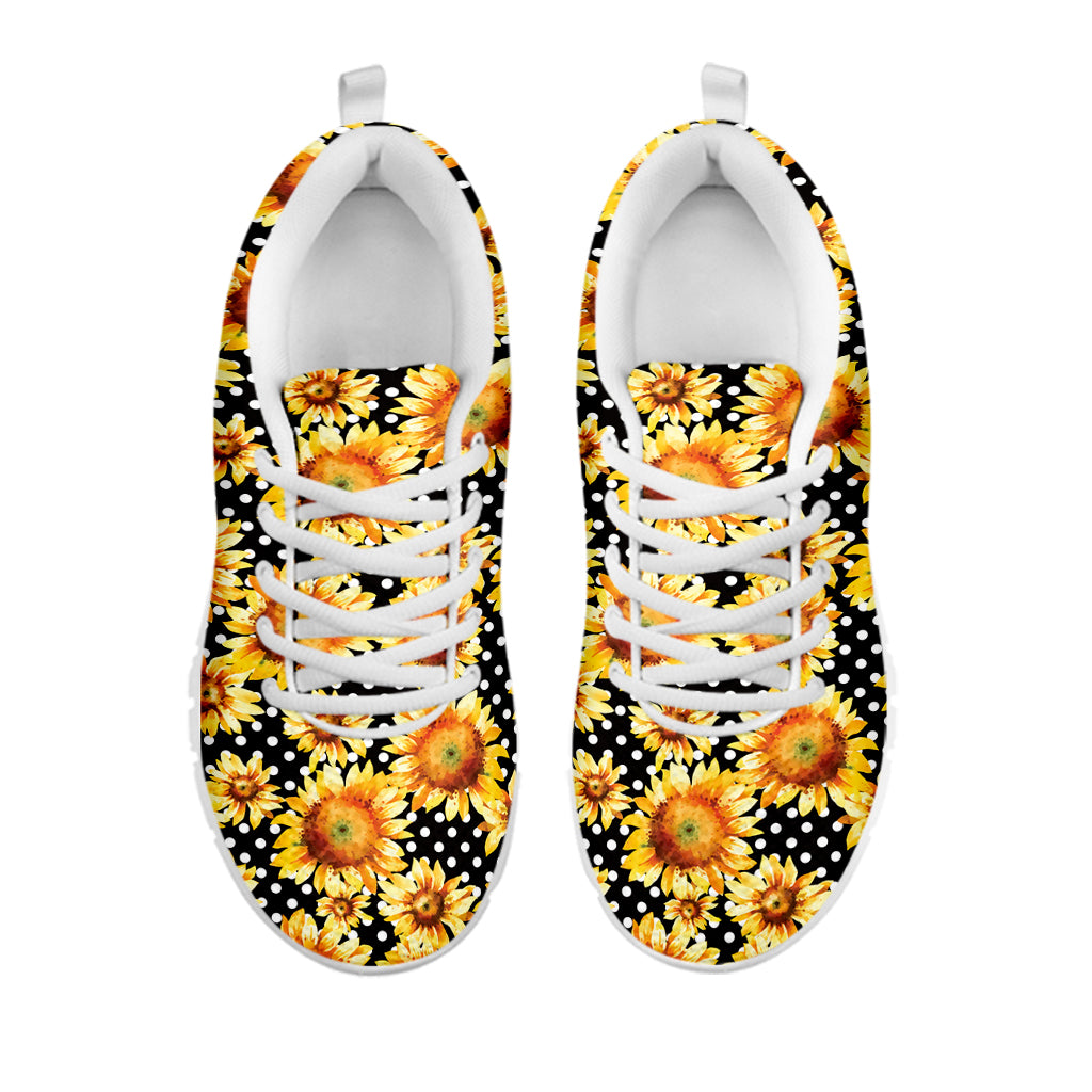 Watercolor Polka Dot Sunflower Print White Sneakers