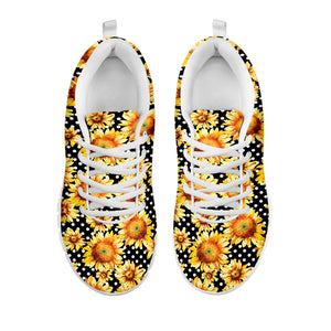 Watercolor Polka Dot Sunflower Print White Sneakers