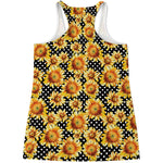 Watercolor Polka Dot Sunflower Print Women's Racerback Tank Top