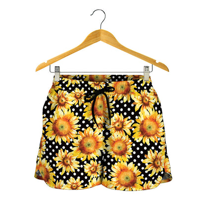 Watercolor Polka Dot Sunflower Print Women's Shorts