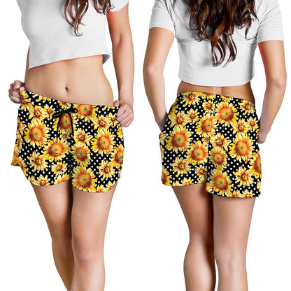 Watercolor Polka Dot Sunflower Print Women's Shorts