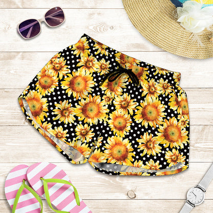 Watercolor Polka Dot Sunflower Print Women's Shorts