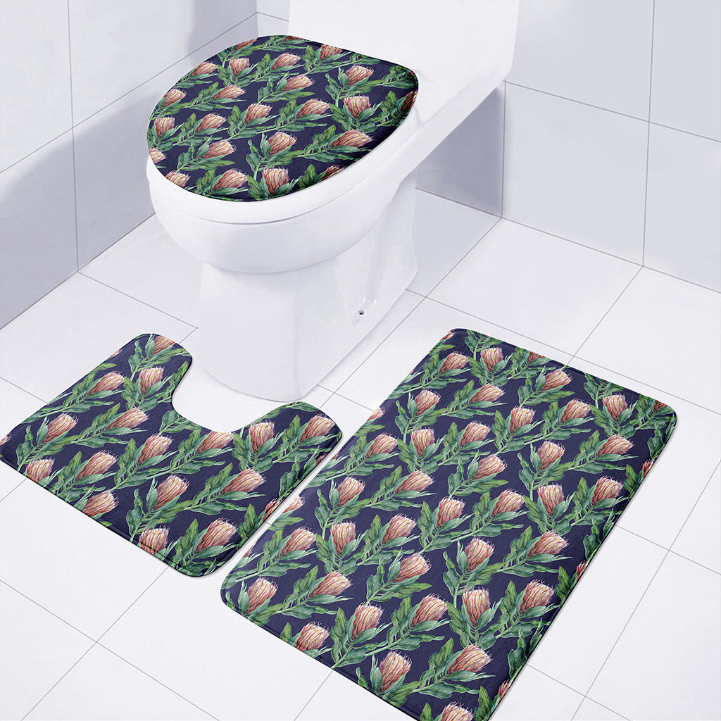 Watercolor Protea Pattern Print 3 Piece Bath Mat Set