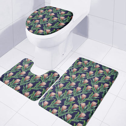 Watercolor Protea Pattern Print 3 Piece Bath Mat Set