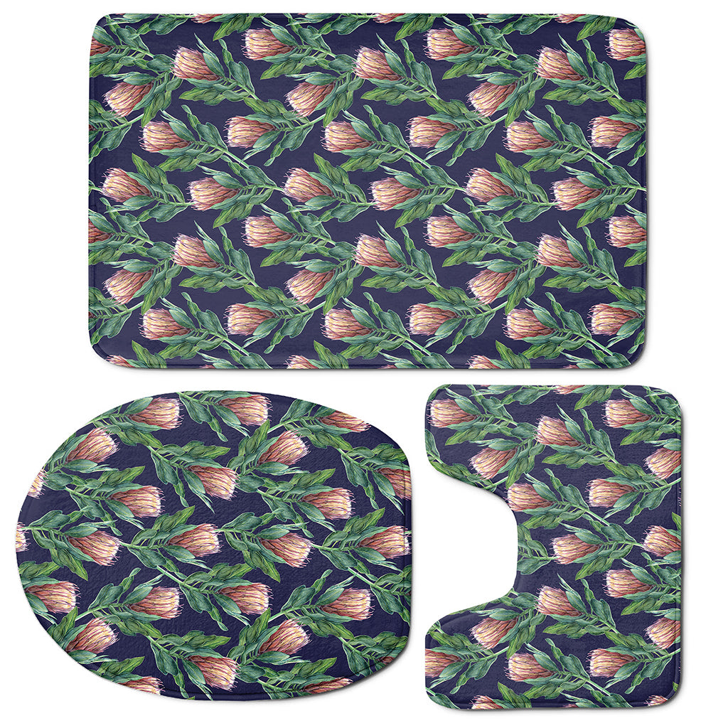 Watercolor Protea Pattern Print 3 Piece Bath Mat Set