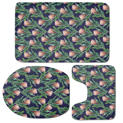 Watercolor Protea Pattern Print 3 Piece Bath Mat Set