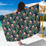 Watercolor Protea Pattern Print Beach Sarong Wrap