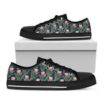 Watercolor Protea Pattern Print Black Low Top Shoes