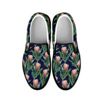 Watercolor Protea Pattern Print Black Slip On Shoes