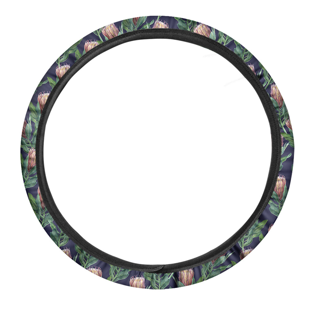 Watercolor Protea Pattern Print Car Steering Wheel Cover