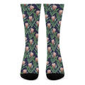Watercolor Protea Pattern Print Crew Socks