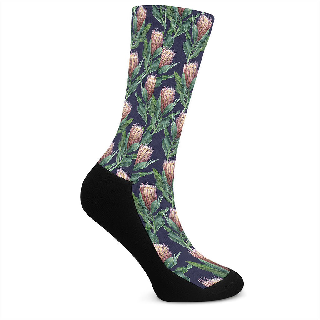 Watercolor Protea Pattern Print Crew Socks