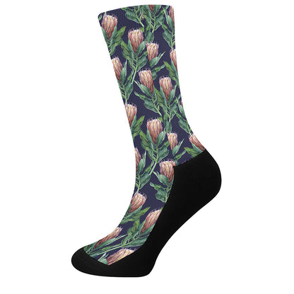 Watercolor Protea Pattern Print Crew Socks