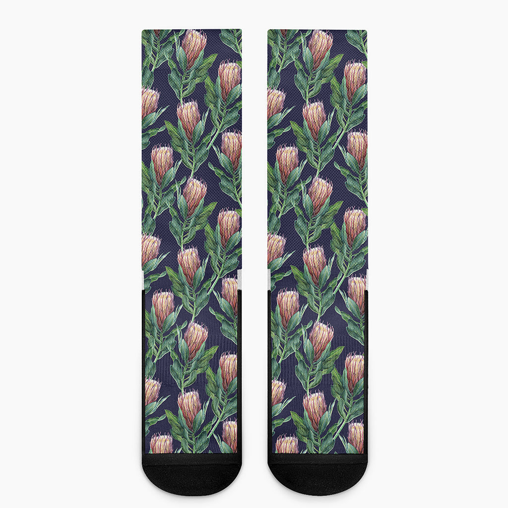 Watercolor Protea Pattern Print Crew Socks