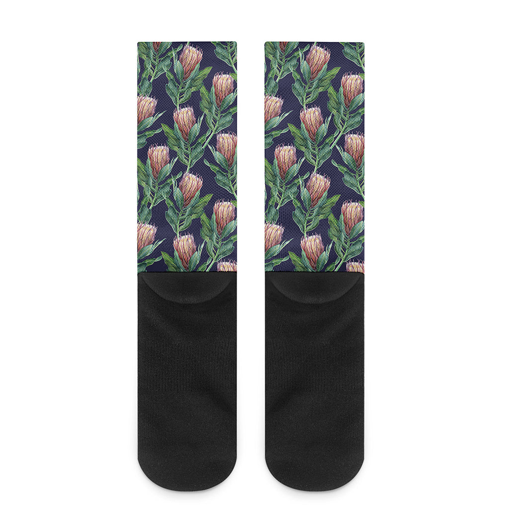 Watercolor Protea Pattern Print Crew Socks