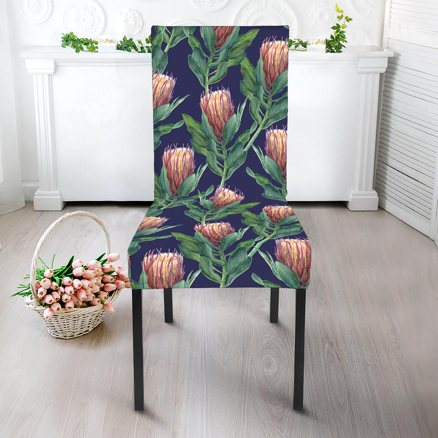 Watercolor Protea Pattern Print Dining Chair Slipcover