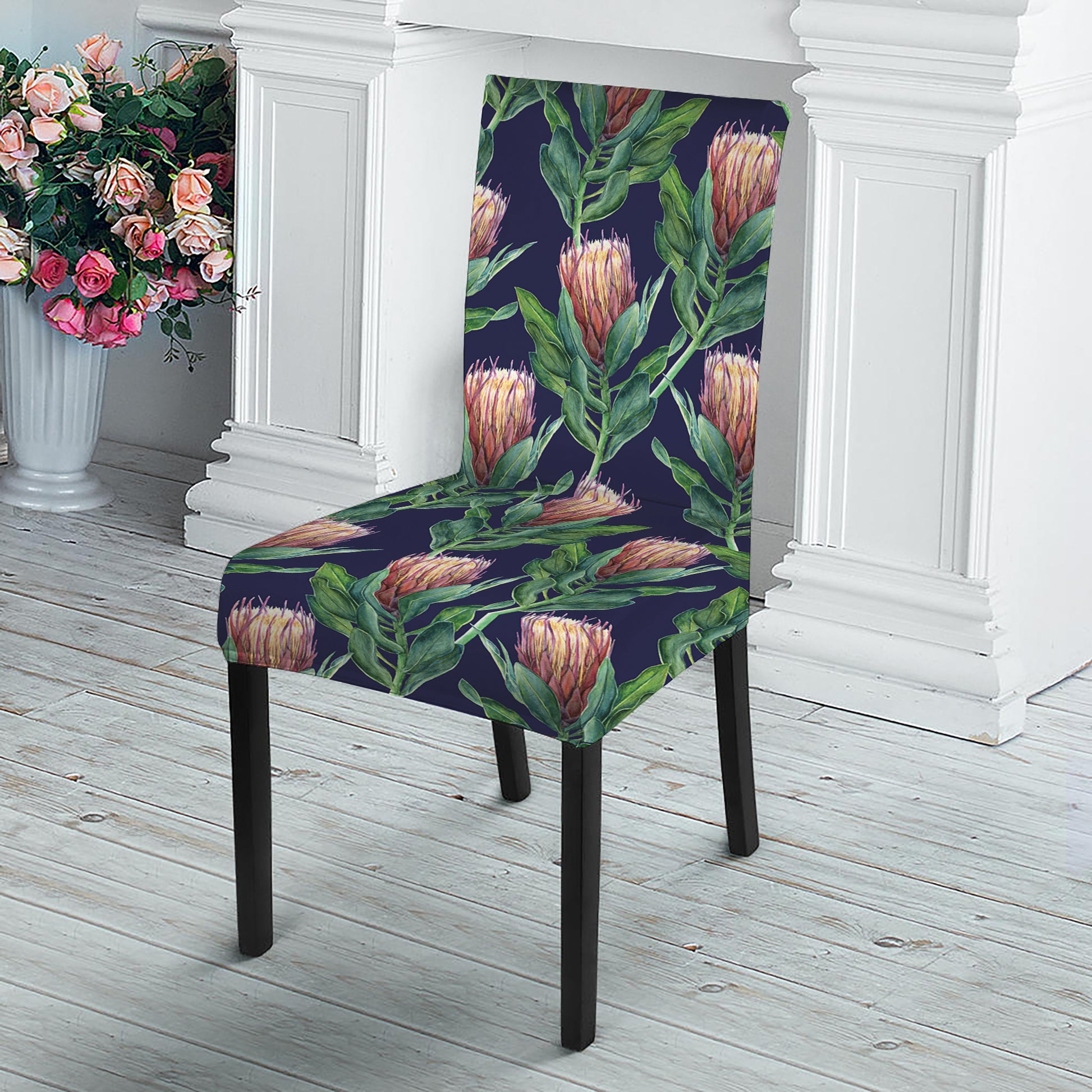 Watercolor Protea Pattern Print Dining Chair Slipcover