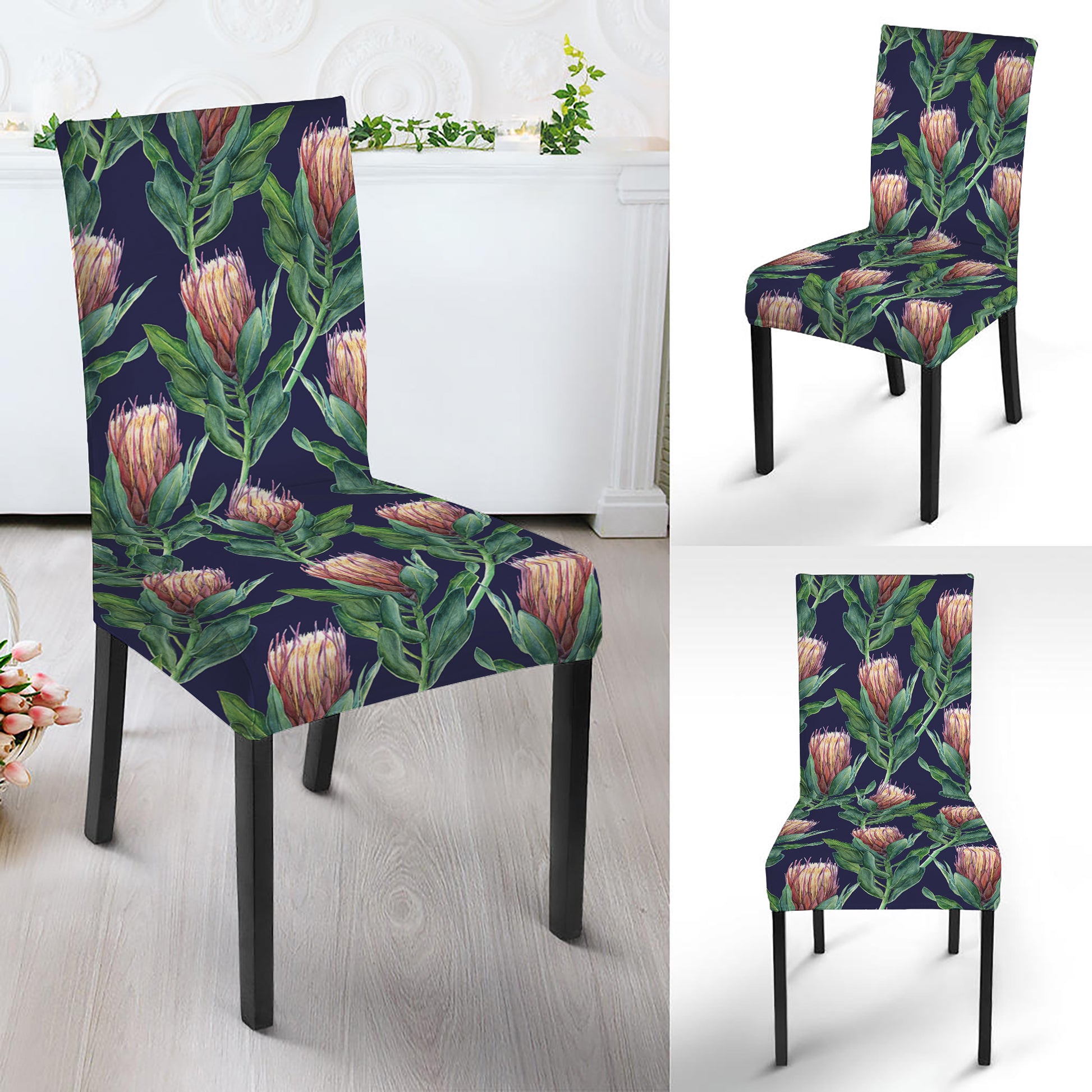 Watercolor Protea Pattern Print Dining Chair Slipcover