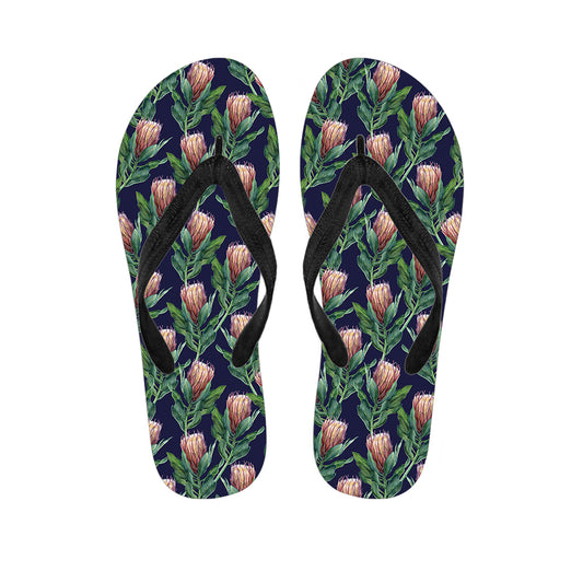 Watercolor Protea Pattern Print Flip Flops