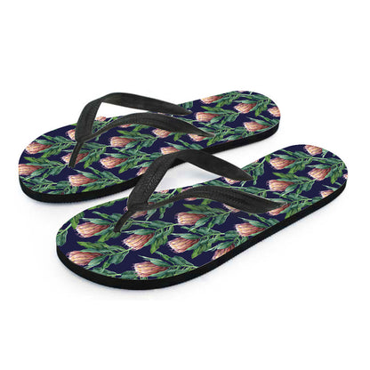 Watercolor Protea Pattern Print Flip Flops
