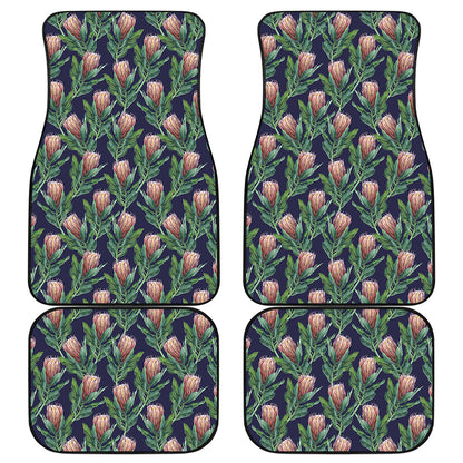 Watercolor Protea Pattern Print Front and Back Car Floor Mats