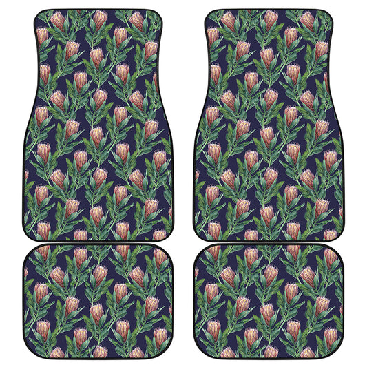 Watercolor Protea Pattern Print Front and Back Car Floor Mats