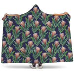 Watercolor Protea Pattern Print Hooded Blanket