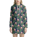 Watercolor Protea Pattern Print Pullover Hoodie Dress