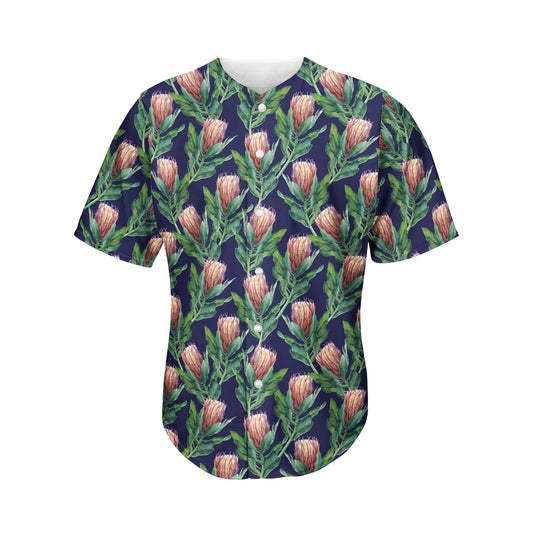 Watercolor Protea Pattern Print Men's Baseball Jersey