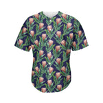 Watercolor Protea Pattern Print Men's Baseball Jersey