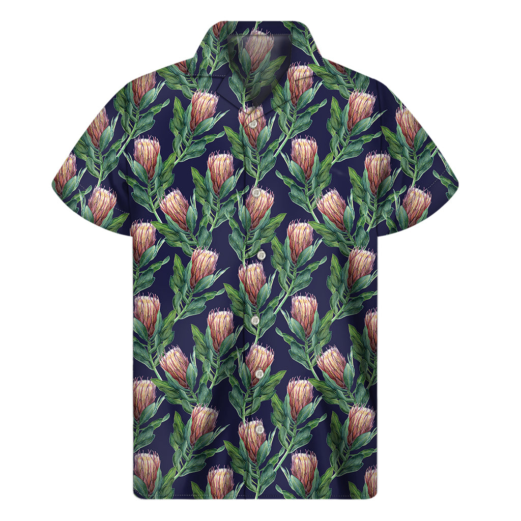 Watercolor Protea Pattern Print Men's Short Sleeve Shirt