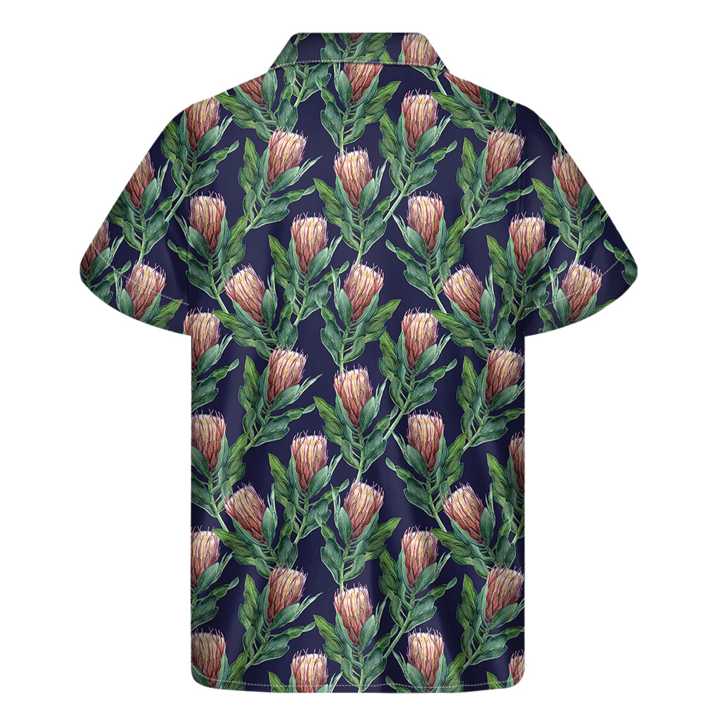 Watercolor Protea Pattern Print Men's Short Sleeve Shirt
