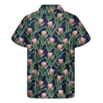 Watercolor Protea Pattern Print Men's Short Sleeve Shirt