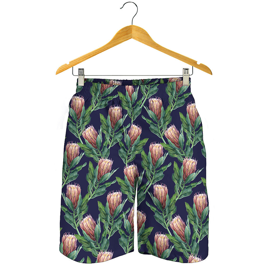 Watercolor Protea Pattern Print Men's Shorts