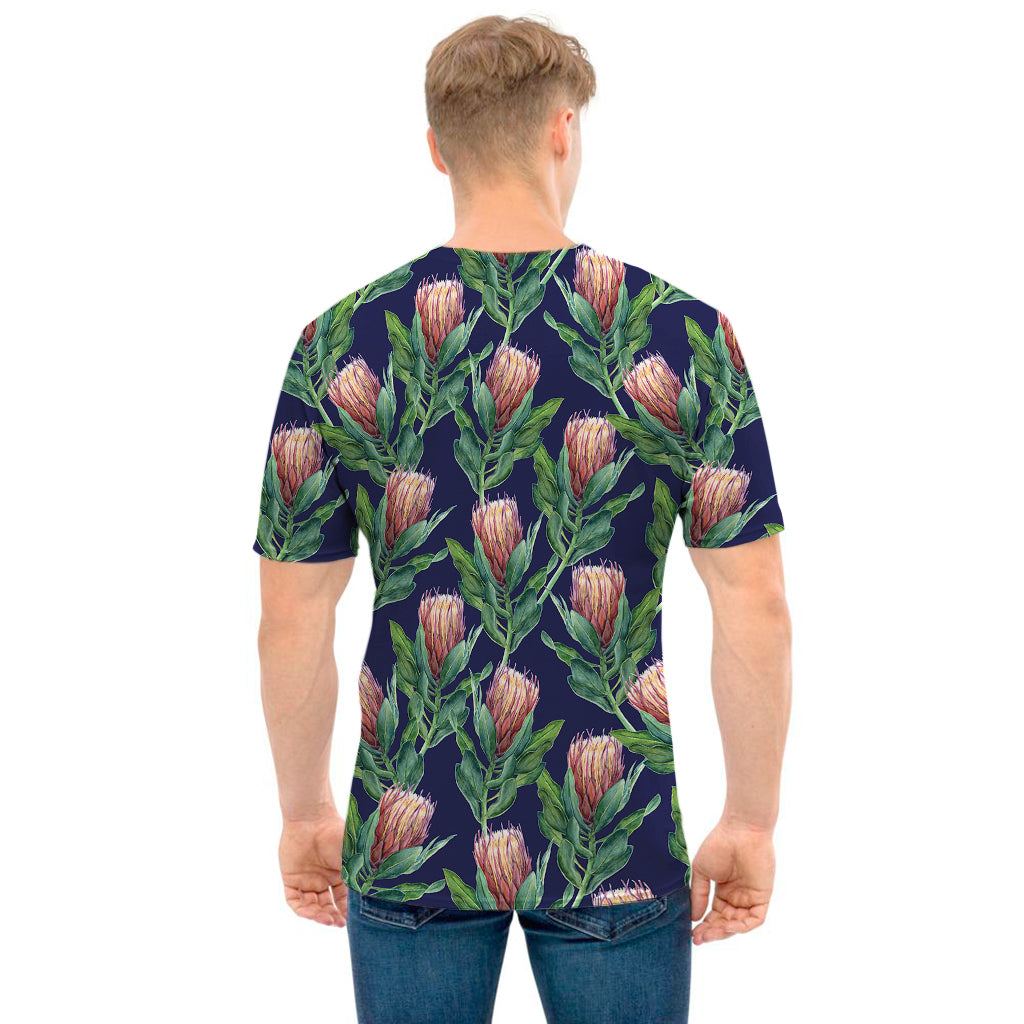 Watercolor Protea Pattern Print Men's T-Shirt