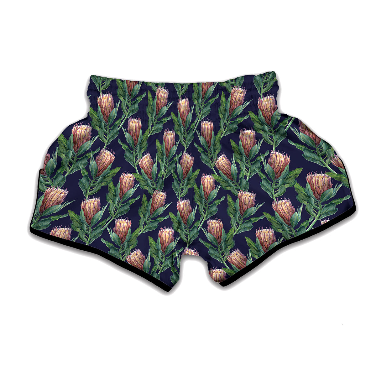Watercolor Protea Pattern Print Muay Thai Boxing Shorts