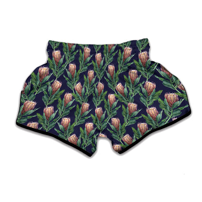 Watercolor Protea Pattern Print Muay Thai Boxing Shorts