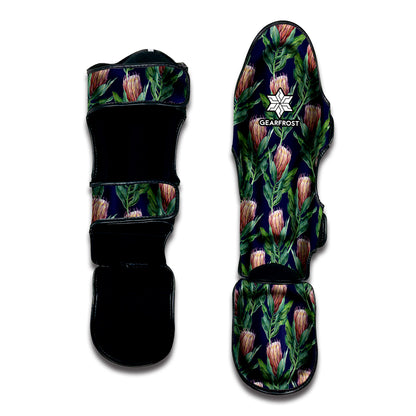 Watercolor Protea Pattern Print Muay Thai Shin Guard