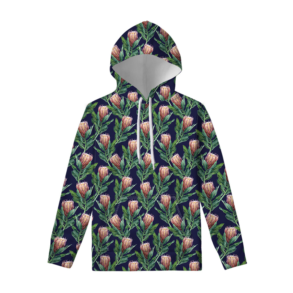 Watercolor Protea Pattern Print Pullover Hoodie