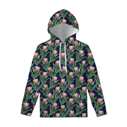 Watercolor Protea Pattern Print Pullover Hoodie